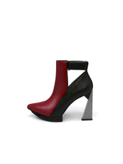 JadyRose | Triangled Heel Cut Out High Heel Leather Boots - Burgundy