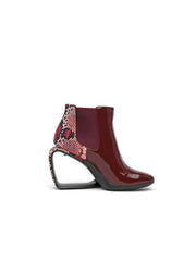 JadyRose | Genuine Leather Elevator Wedge-Heel Claret Leopard Ankle Boots