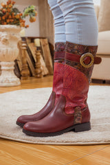 SOFFIA | WINE FLORAL EMBOSSED LEATHER COWGIRL BOOT