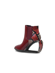 JadyRose | Genuine Leather Elevator Wedge-Heel Claret Leopard Ankle Boots