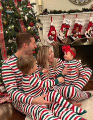 Green Red and White Striped Family Matching Pajamas Set