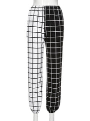 Contrast Cargo Pant For Women Loose Hight Waist Plaid Jogging Trousers Sporty Pants Elasticity Sportpants 2025 Summer