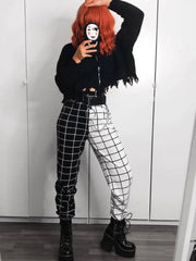 Contrast Cargo Pant For Women Loose Hight Waist Plaid Jogging Trousers Sporty Pants Elasticity Sportpants 2025 Summer