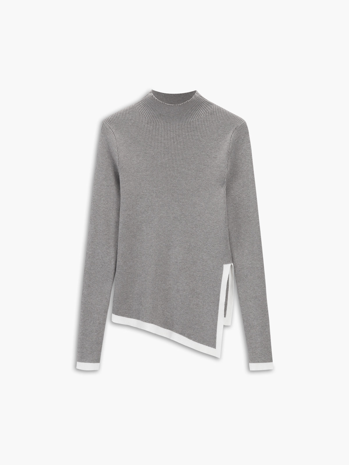 Contrast-Trim Asymmetrical Mock Neck Sweater