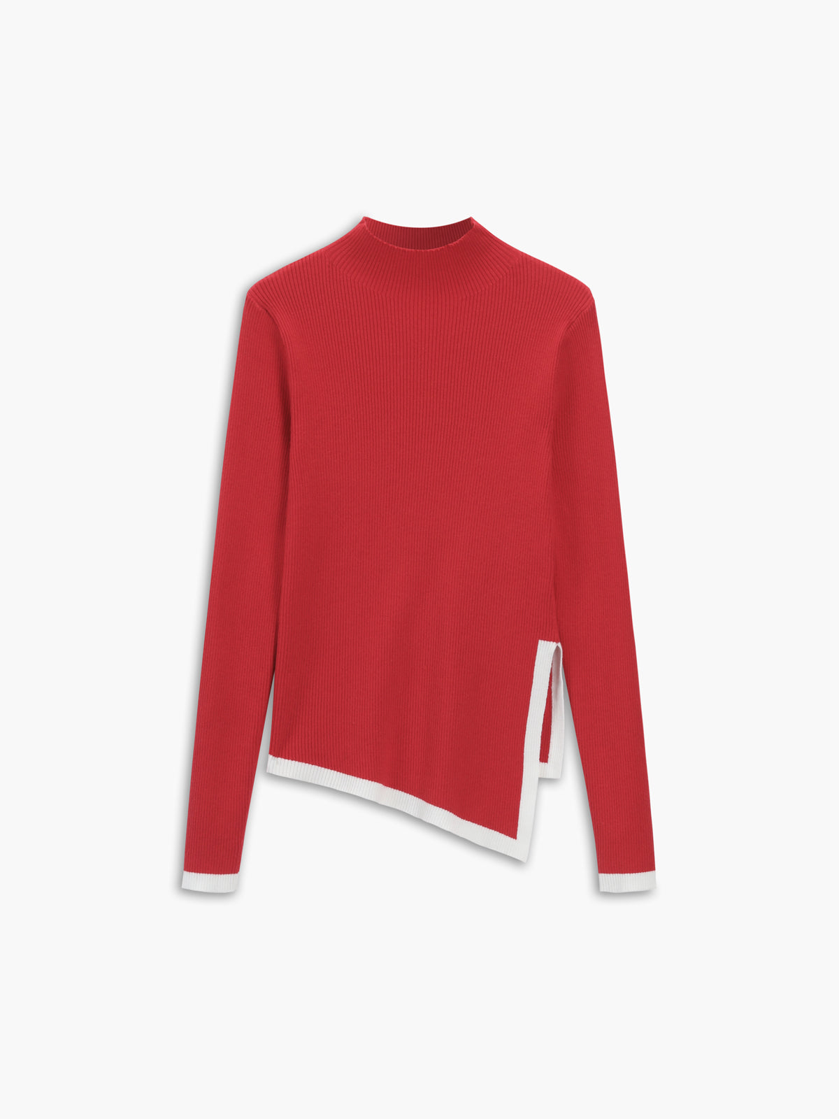 Contrast-Trim Asymmetrical Mock Neck Sweater