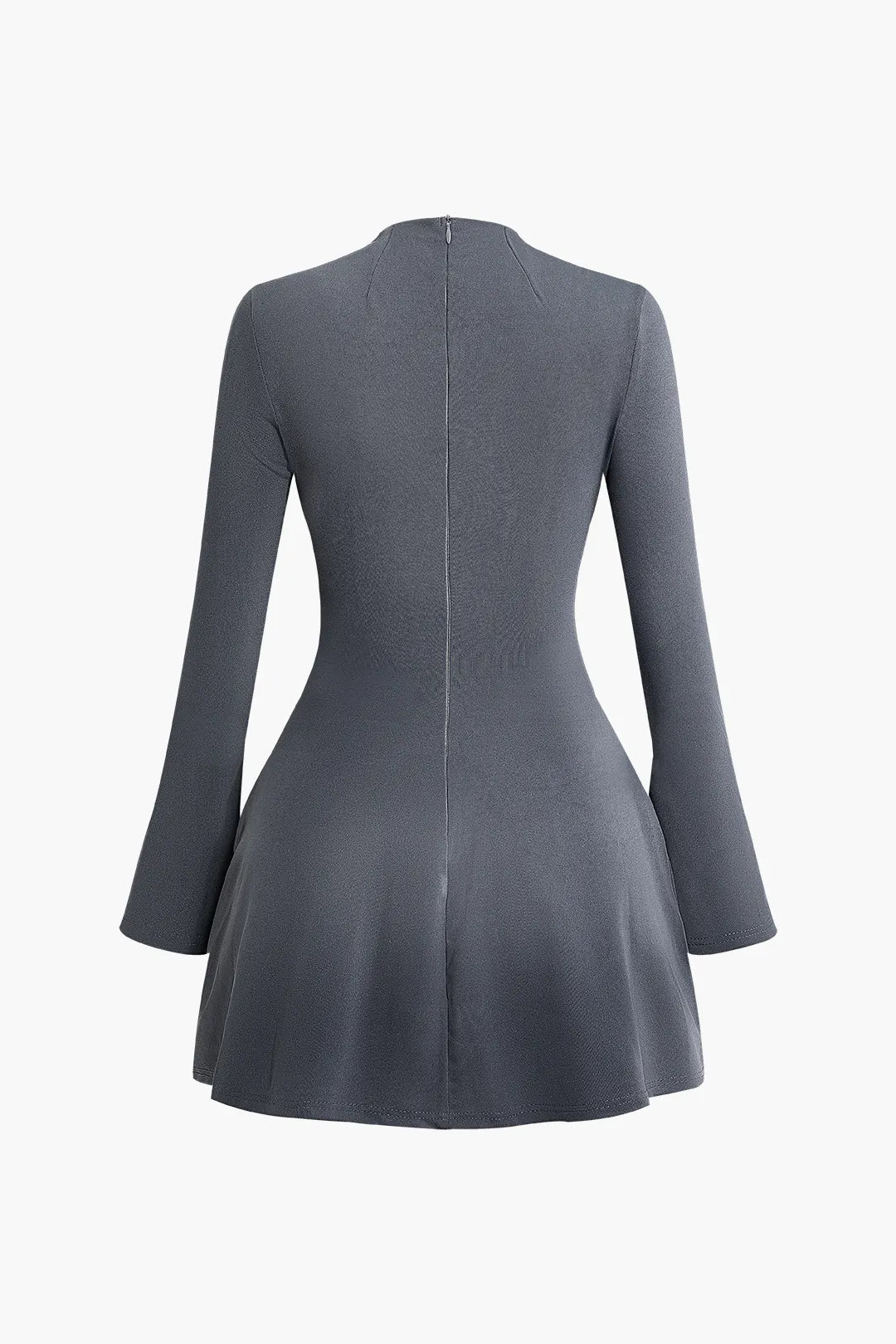 Cora Solid Grey Stitching Bell Sleeve Mini Dress