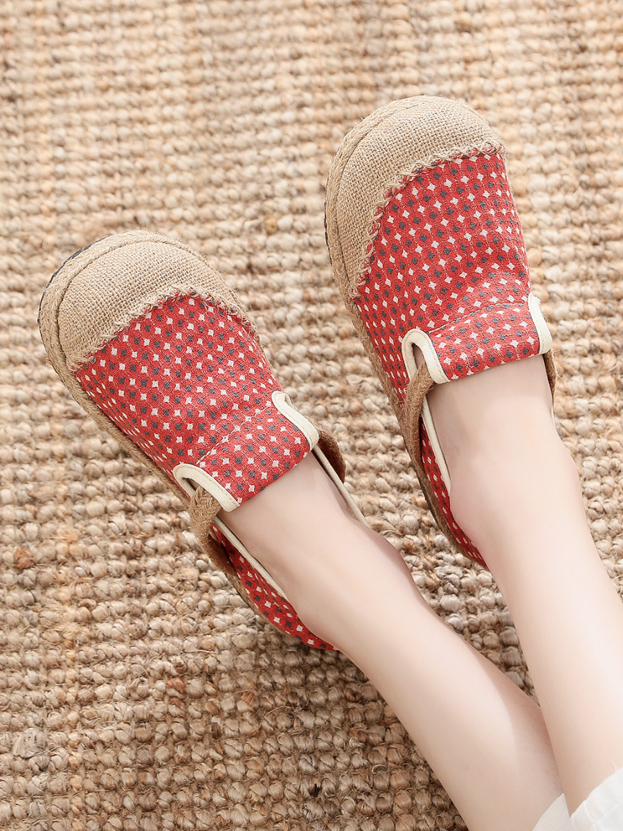 Cactus Rose | Gypsophila Print Linen Espadrilles - Coral