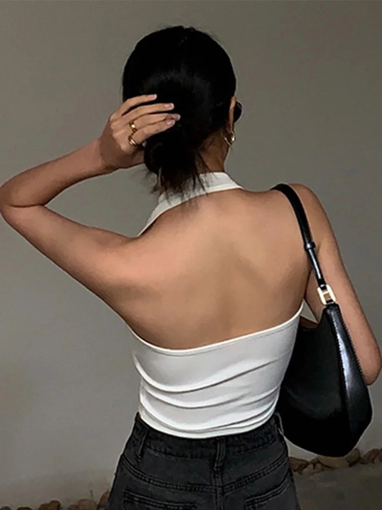 Cotton Sexy Backless Black White Tank Tops Halter Streetwear Vest Female Crop Top Summer 2024 New Fashion Ladies Tube Camis