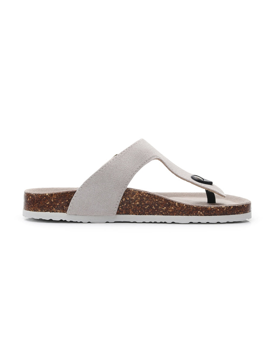 Maibulun | Cream Suede T-Strap Leather Sandal