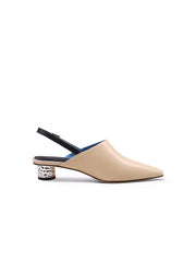 JadyRose | Strap-Detail Crystal Heel Leather D'Orsay Point Toe Sandals Pumps Loafers- Cream Beige