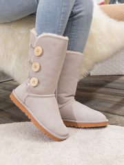 SMAIBULUN Ugg | Side Button Faux Fur-Lined Leather Suede Boots