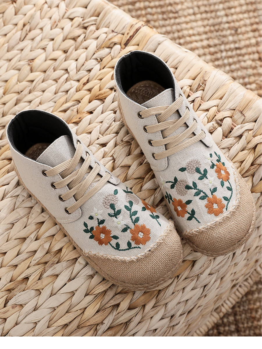 Cactus Rose | Embroidered Floral Head Hi-Top Sneakers Espadrilles