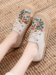 Cactus Rose | Playground Embroidered Linen Boat Shoes - Beige