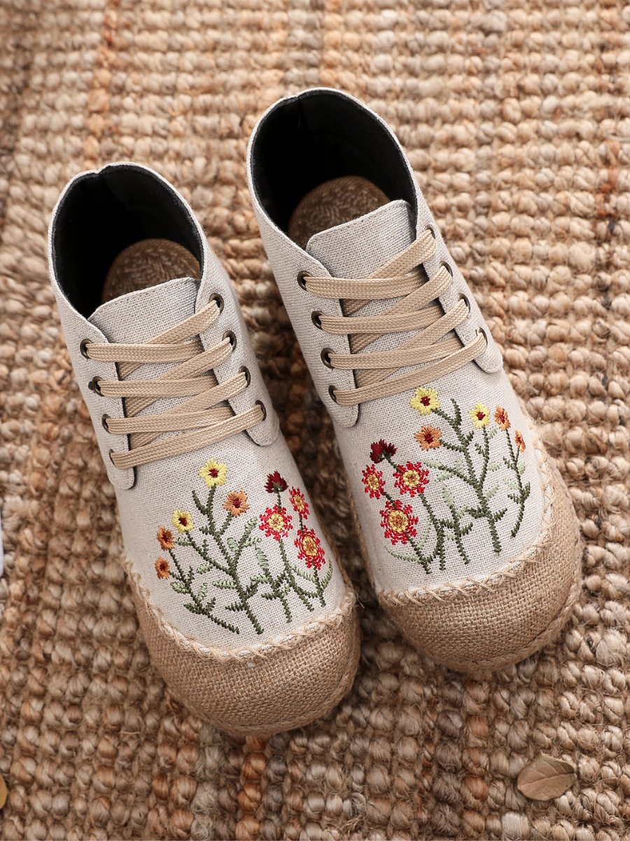 Cactus Rose | Embroidered Blossom Head Hi-Top Sneakers Espadrilles