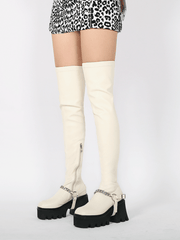 JADYROSE | CREAM LEATHER CHAIN STRAP OVER KNEE  BOOT