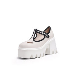 JadyRose | T-Strap Signature Chunky Heel Mary Jane - Cream