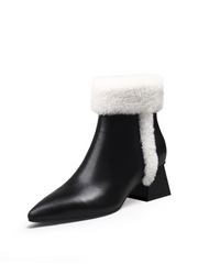 JADY ROSE | WOOL TRIM BLOCK HEEL LEATHER ANKLE BOOT - WHITE