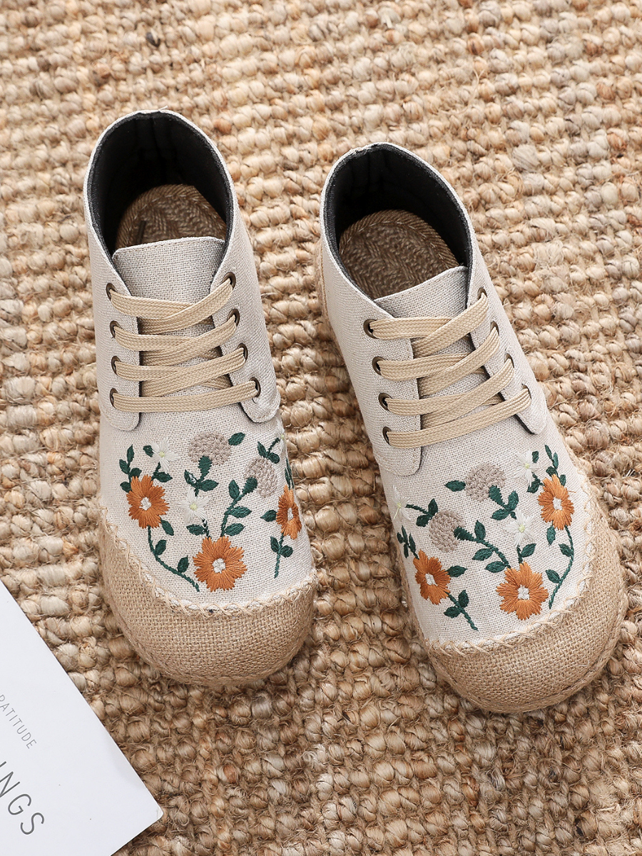 Cactus Rose | Embroidered Floral Head Hi-Top Sneakers Espadrilles