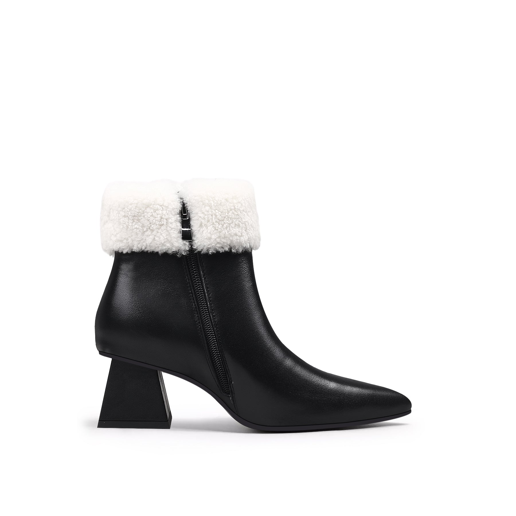 JADY ROSE | WOOL TRIM BLOCK HEEL LEATHER ANKLE BOOT - WHITE