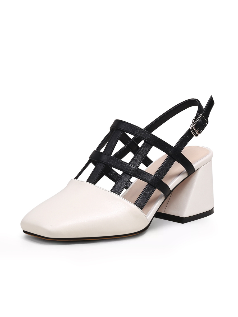 JADY ROSE | CAGED-STRAP LEATHER SLINGBACK - IVORY