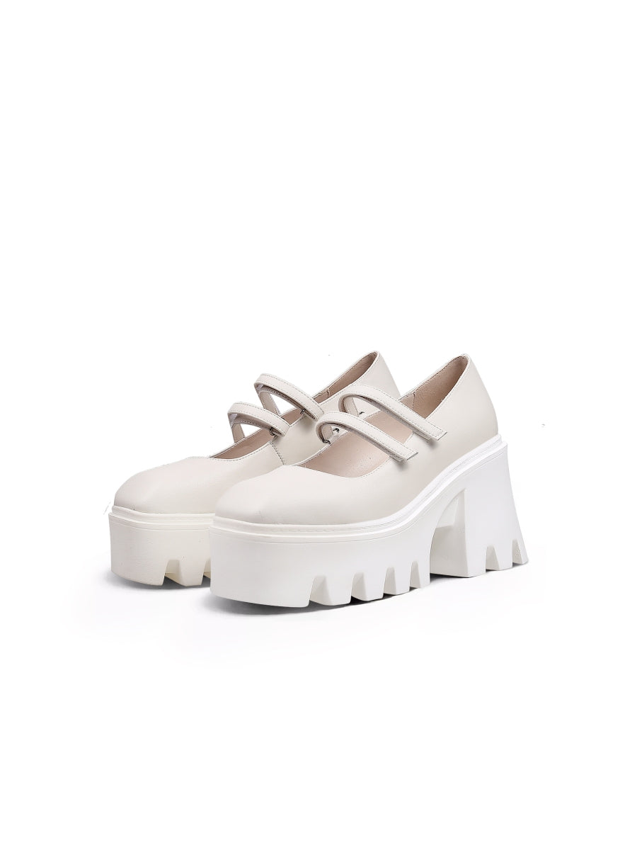 JadyRose | FILO Chunky Heel Ivory Leather Mary Jane