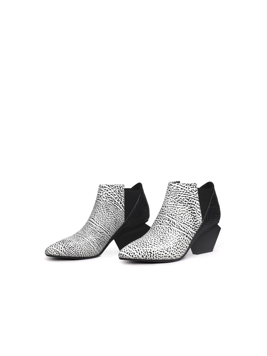 JadyRose | Geometry-Heel Textile Contrast Color Ankle Leather Boots