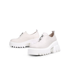 JadyRose | Chunky Heel Pure Zipper Genuine Leather Sneaker - Cream