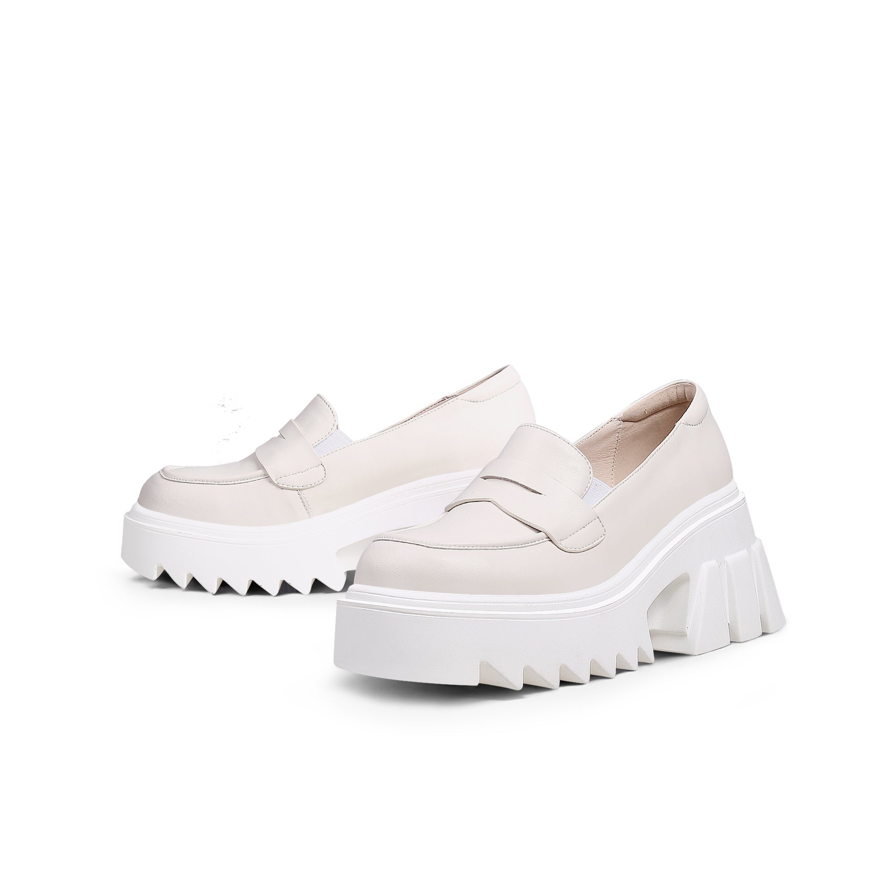 Genuine Leather Classic Block-Heel Loafers Flatform Shoes - JadyRose