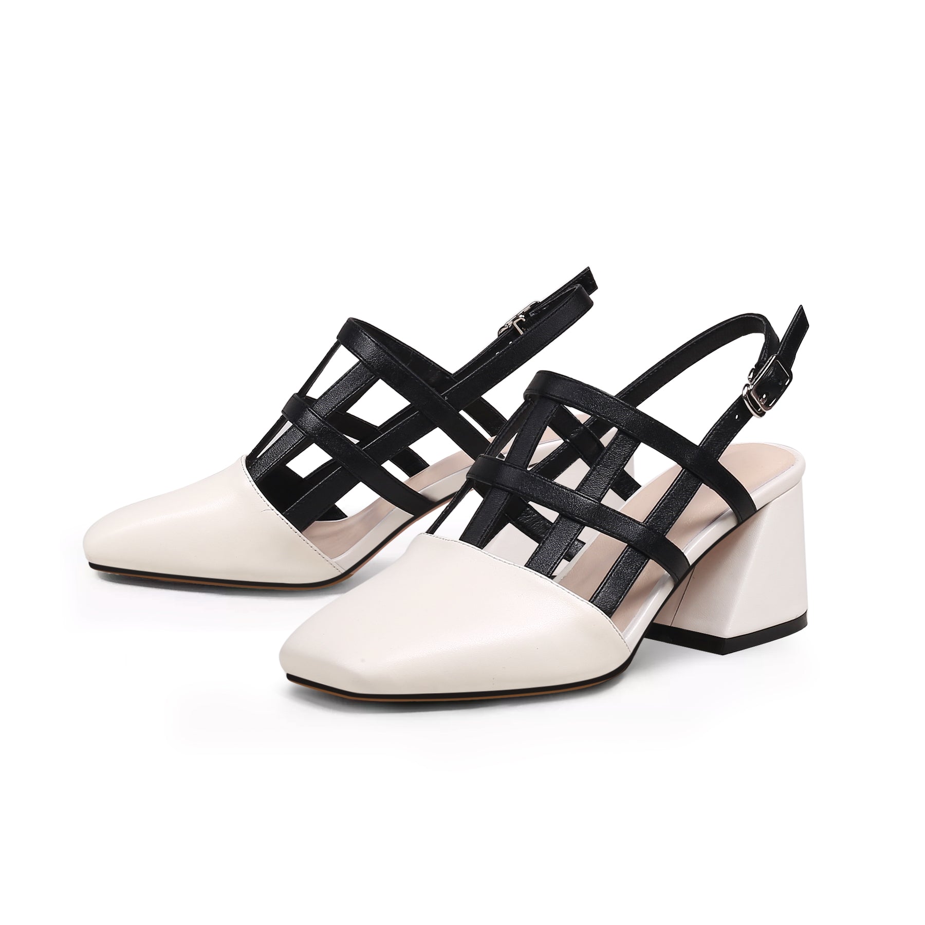 JADY ROSE | CAGED-STRAP LEATHER SLINGBACK - IVORY