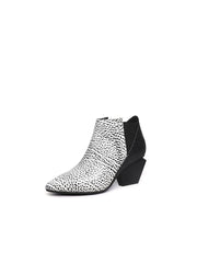 JadyRose | Geometry-Heel Textile Contrast Color Ankle Leather Boots