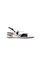 JadyRose | Genuine Leather Double Strap-Detail Point Toe Low Heel D'Orsay Pumps Sandals- Cream