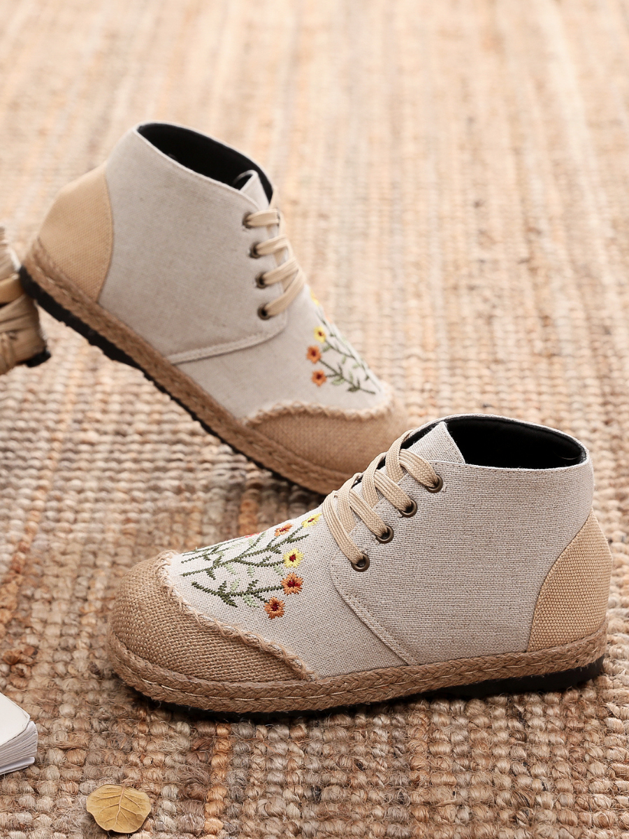 Cactus Rose | Embroidered Blossom Head Hi-Top Sneakers Espadrilles