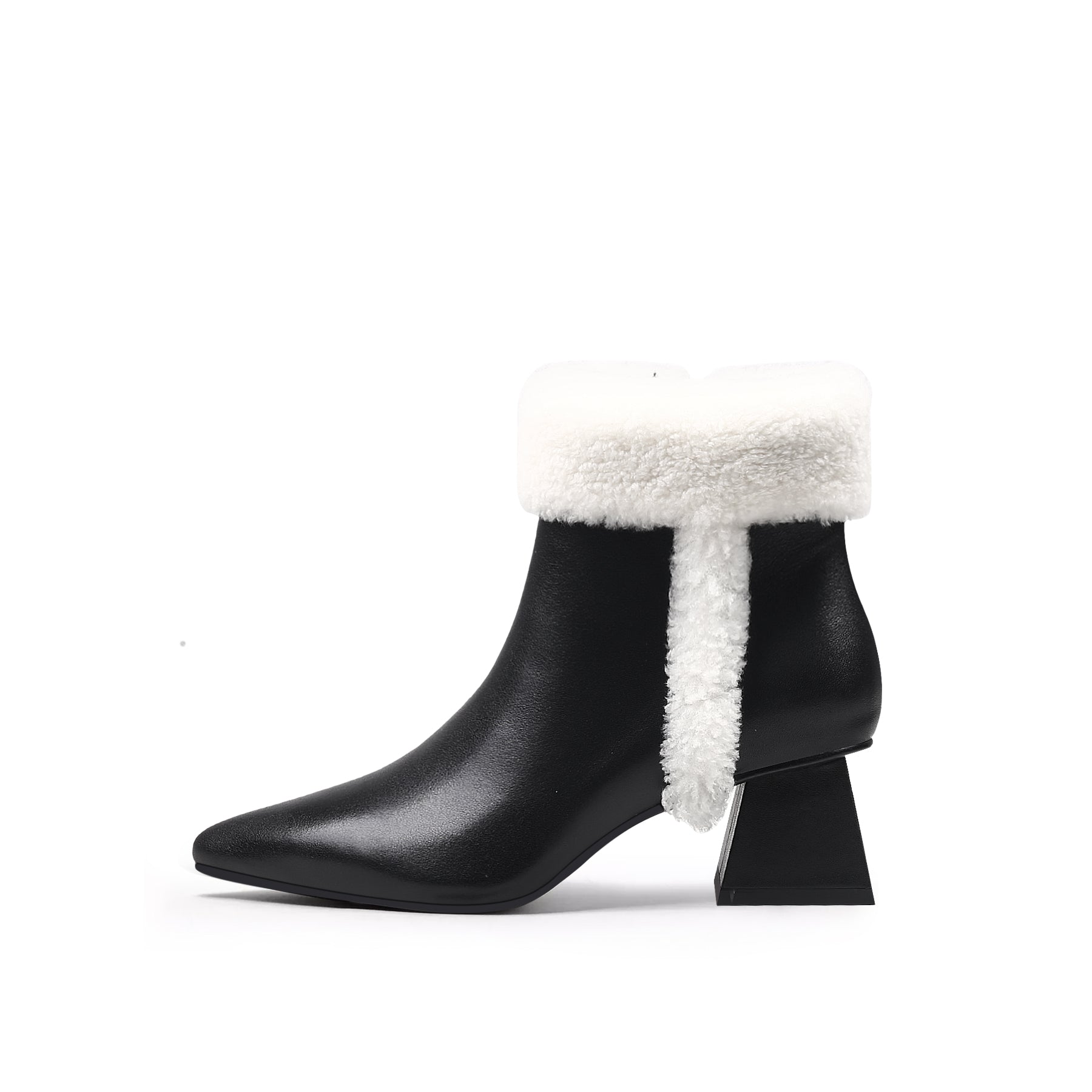 JADY ROSE | WOOL TRIM BLOCK HEEL LEATHER ANKLE BOOT - WHITE