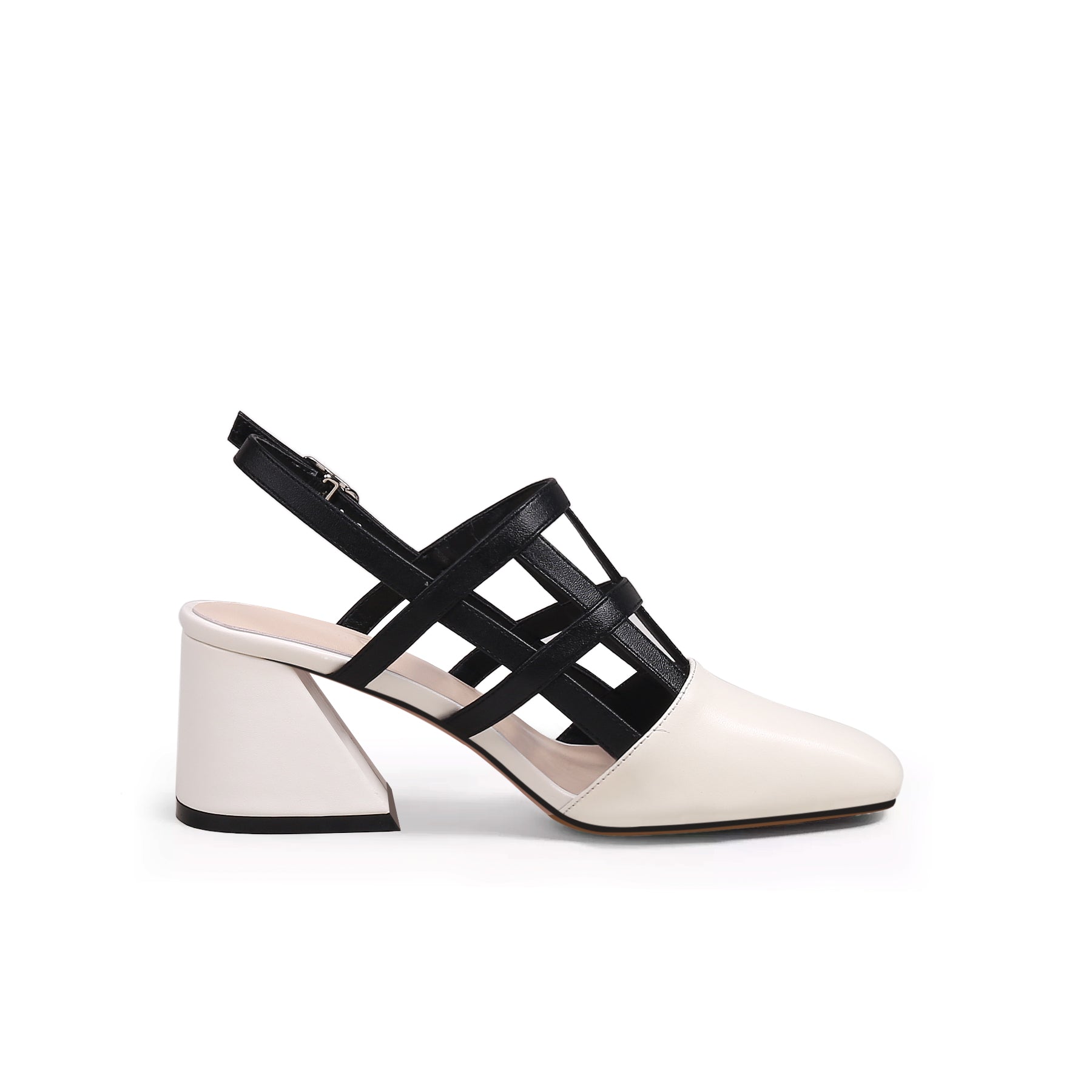 JADY ROSE | CAGED-STRAP LEATHER SLINGBACK - IVORY