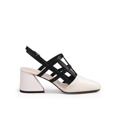 JADY ROSE | CAGED-STRAP LEATHER SLINGBACK - IVORY