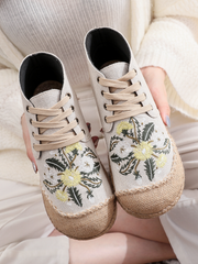 Cactus Rose | Embroidered Dandelion Round Toe Hi-Top Sneakers Espadrilles