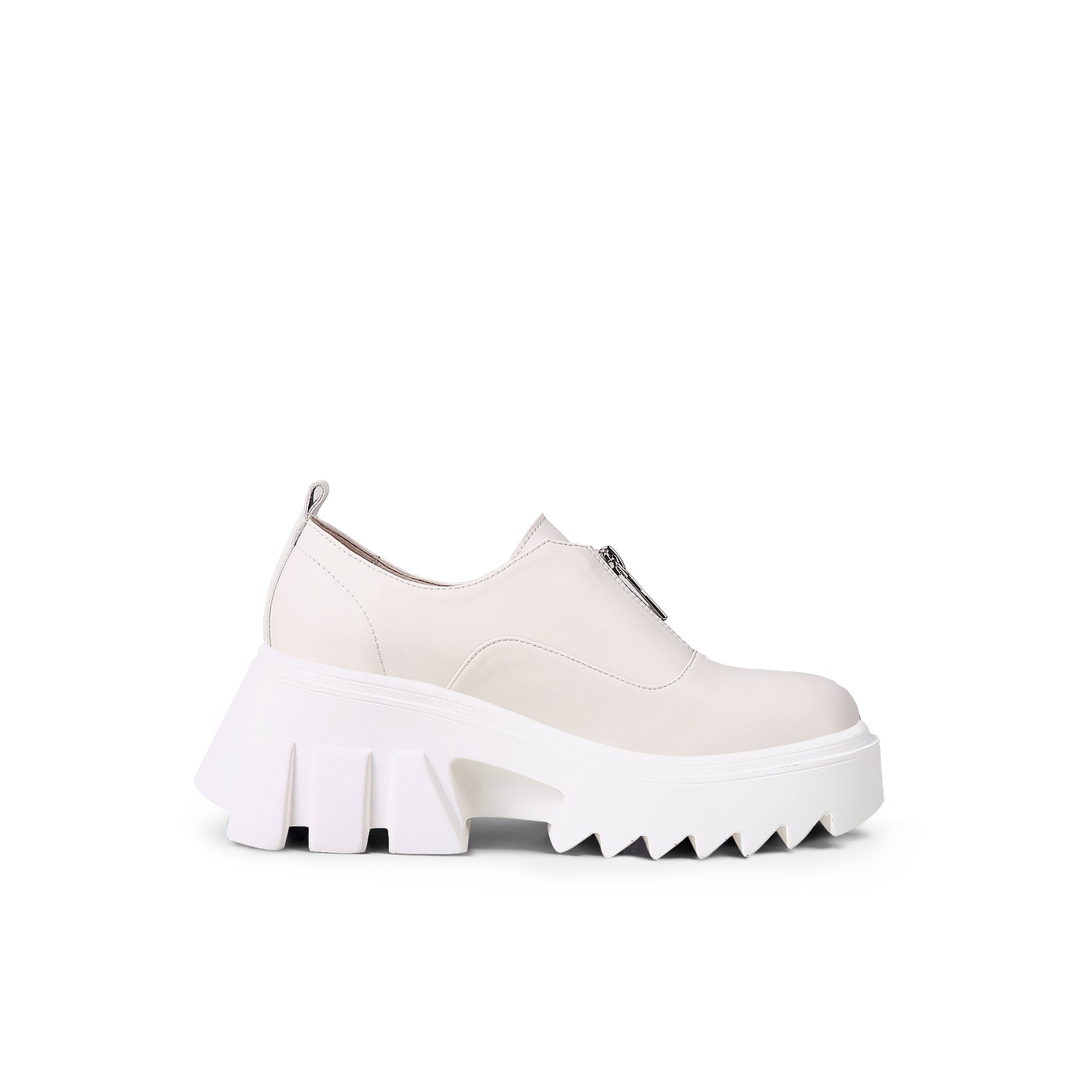 JadyRose | Chunky Heel Pure Zipper Genuine Leather Sneaker - Cream