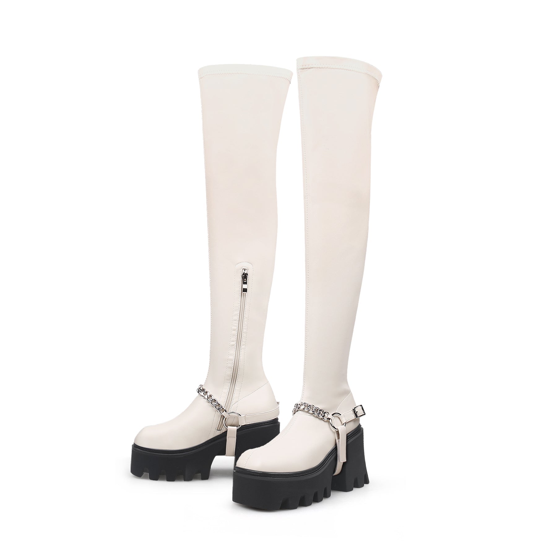 JADYROSE | CREAM LEATHER CHAIN STRAP OVER KNEE  BOOT