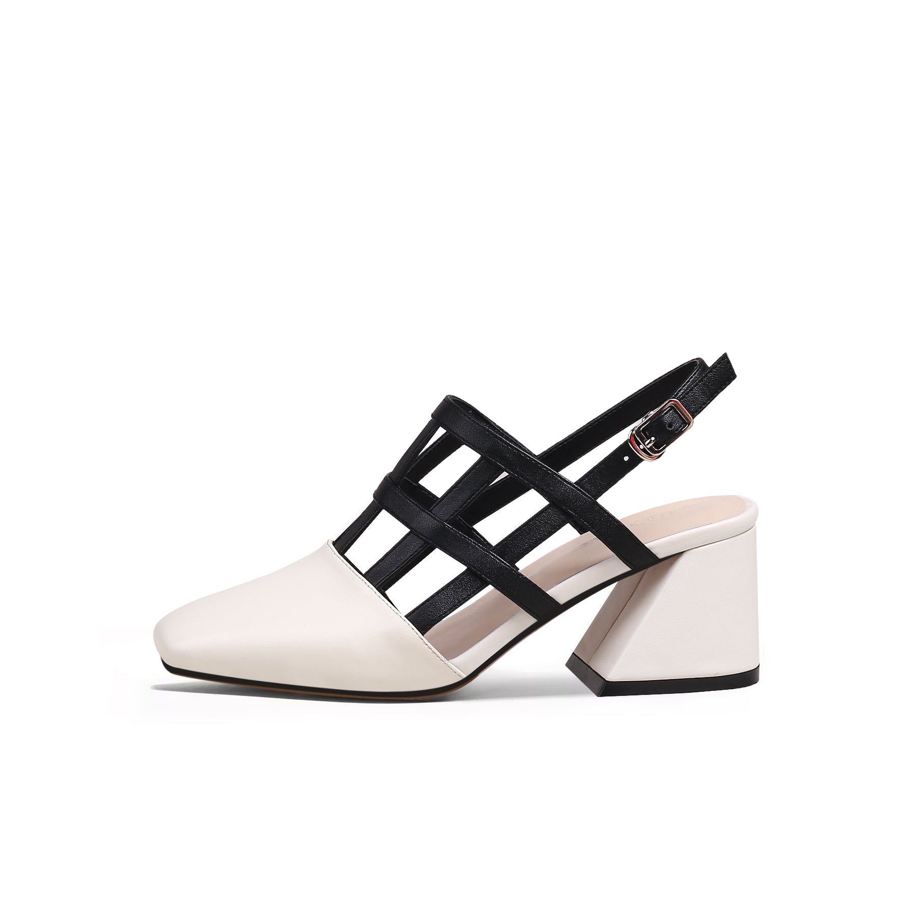 JADY ROSE | CAGED-STRAP LEATHER SLINGBACK - IVORY