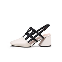 JADY ROSE | CAGED-STRAP LEATHER SLINGBACK - IVORY