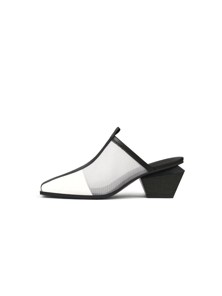 JadyRose | Geometry Block Point Toe Mid Heel Mules - Cream