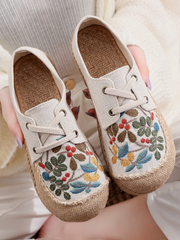 Cactus Rose | Playground Embroidered Linen Boat Shoes - Beige