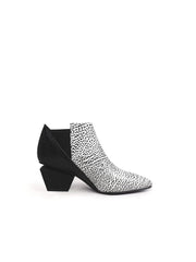 JadyRose | Geometry-Heel Textile Contrast Color Ankle Leather Boots