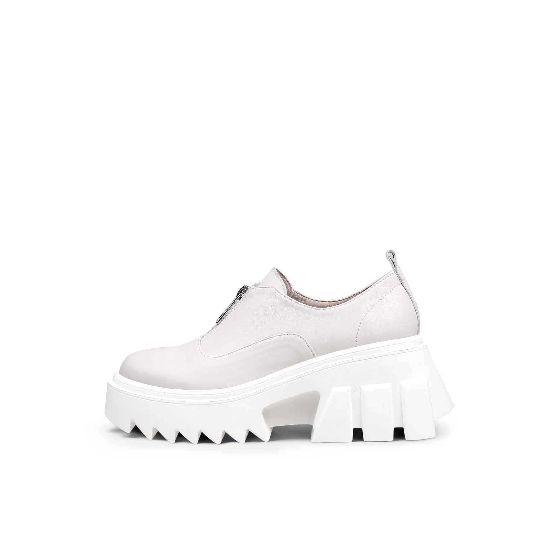 JadyRose | Chunky Heel Pure Zipper Genuine Leather Sneaker - Cream