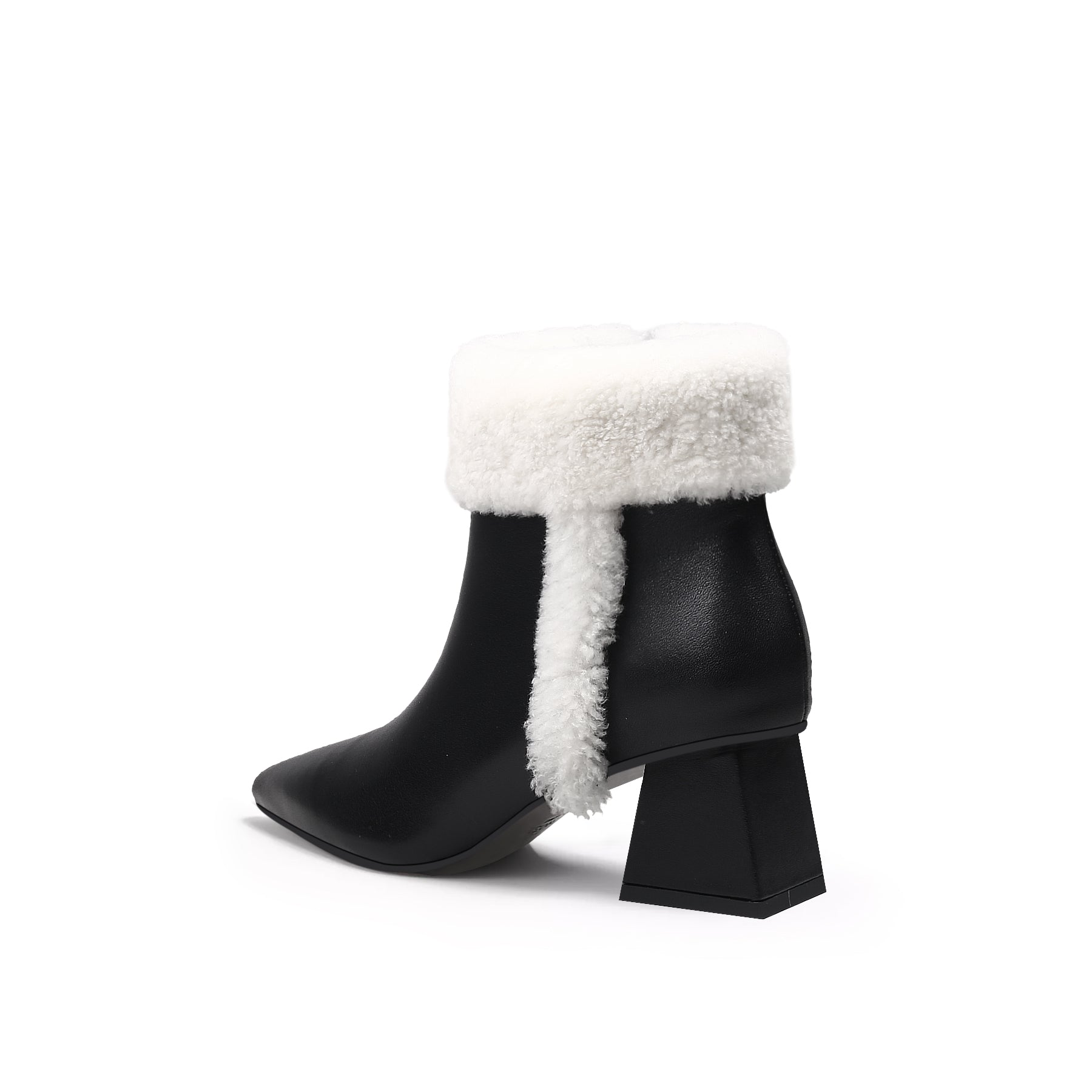 JADY ROSE | WOOL TRIM BLOCK HEEL LEATHER ANKLE BOOT - WHITE