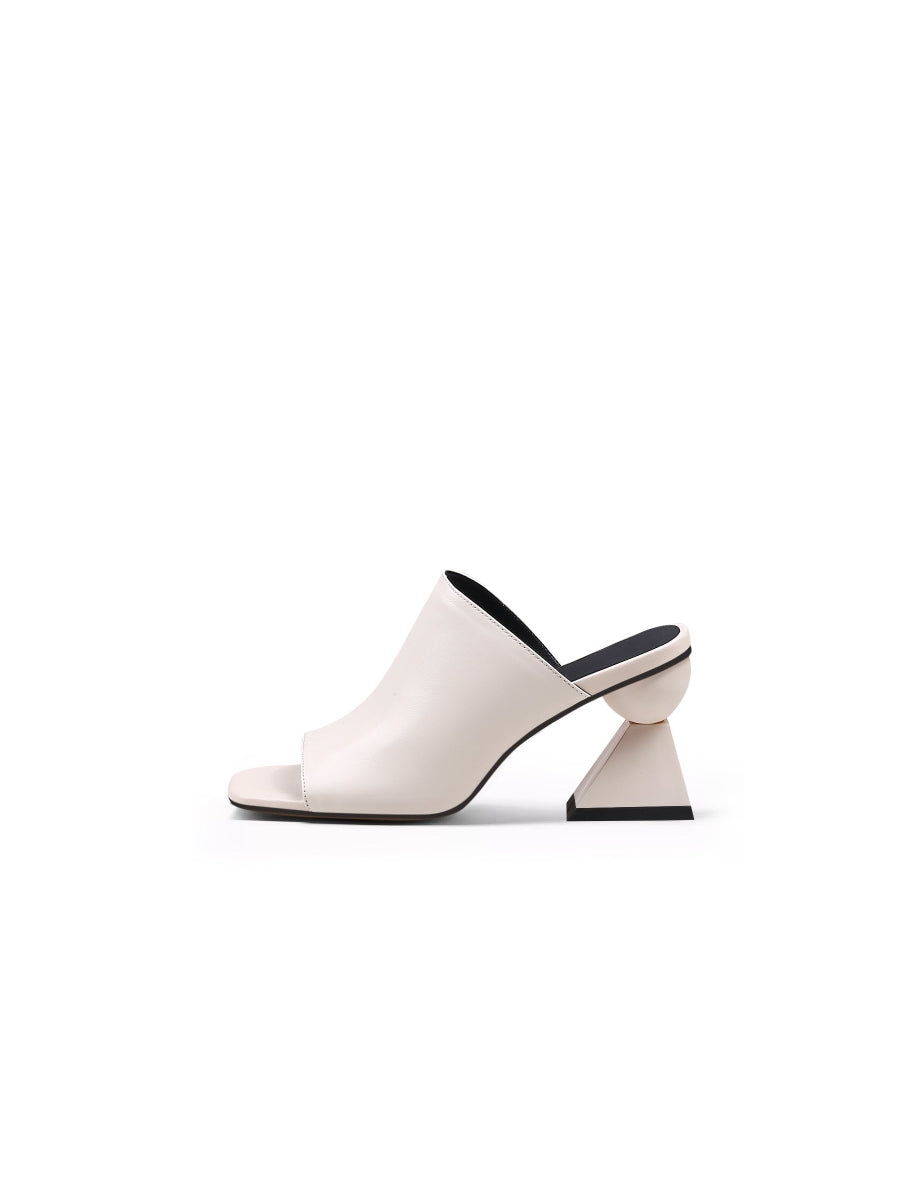 JadyRose | Triangular-Heel Leather Mule - Cream