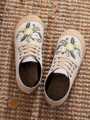 Cactus Rose | Embroidered Dandelion Round Toe Hi-Top Sneakers Espadrilles