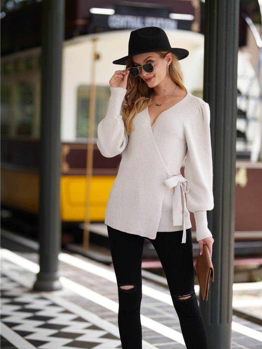 Smaibulun | LEONORA Bishop Sleeve Knit Top - Cream