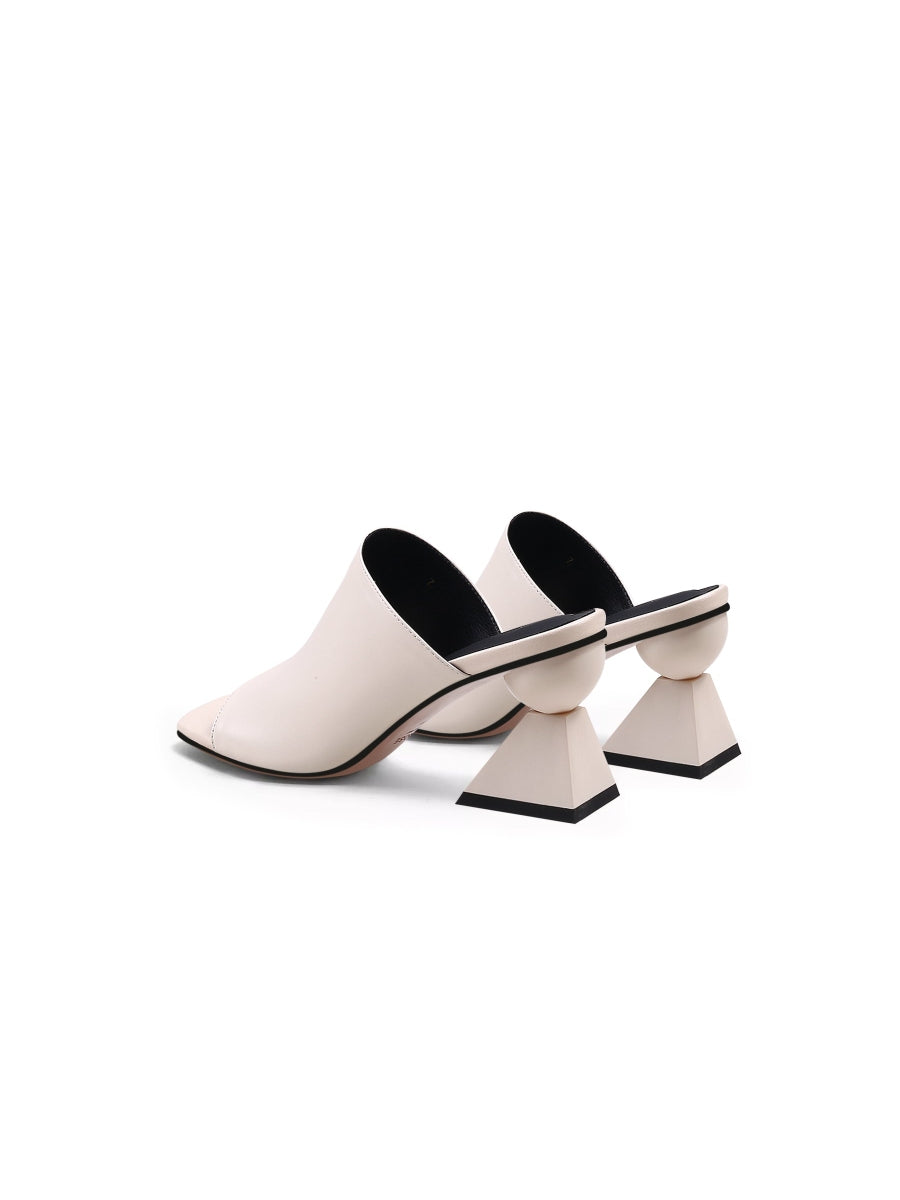 JadyRose | Triangular-Heel Leather Mule - Cream