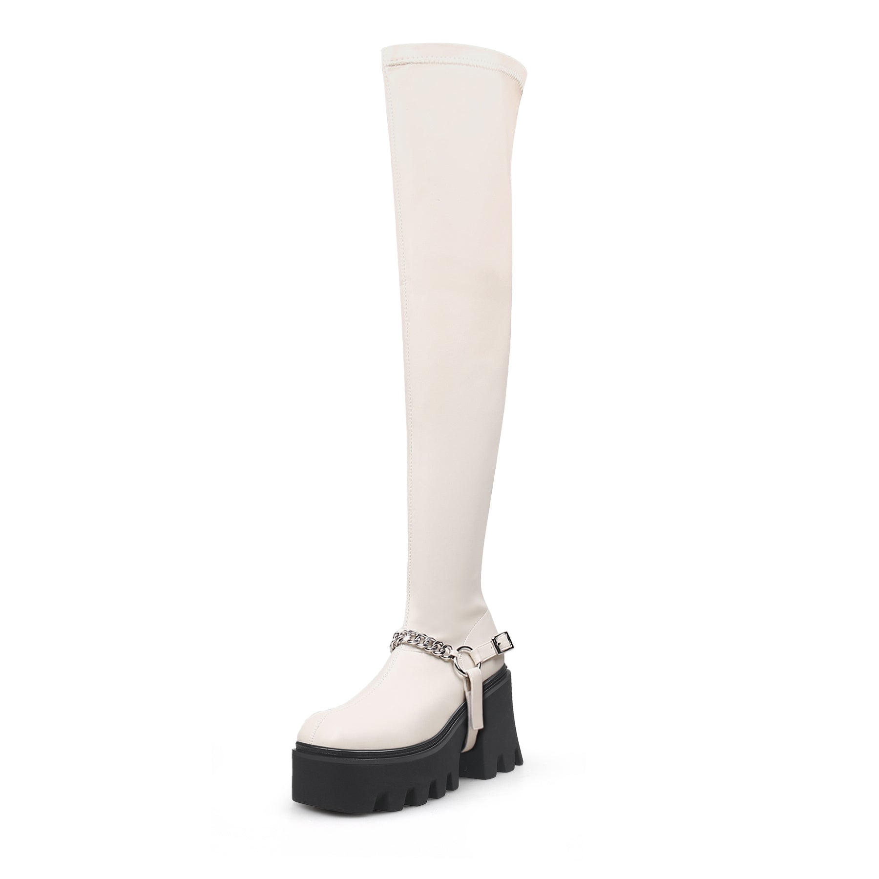 JADYROSE | CREAM LEATHER CHAIN STRAP OVER KNEE  BOOT